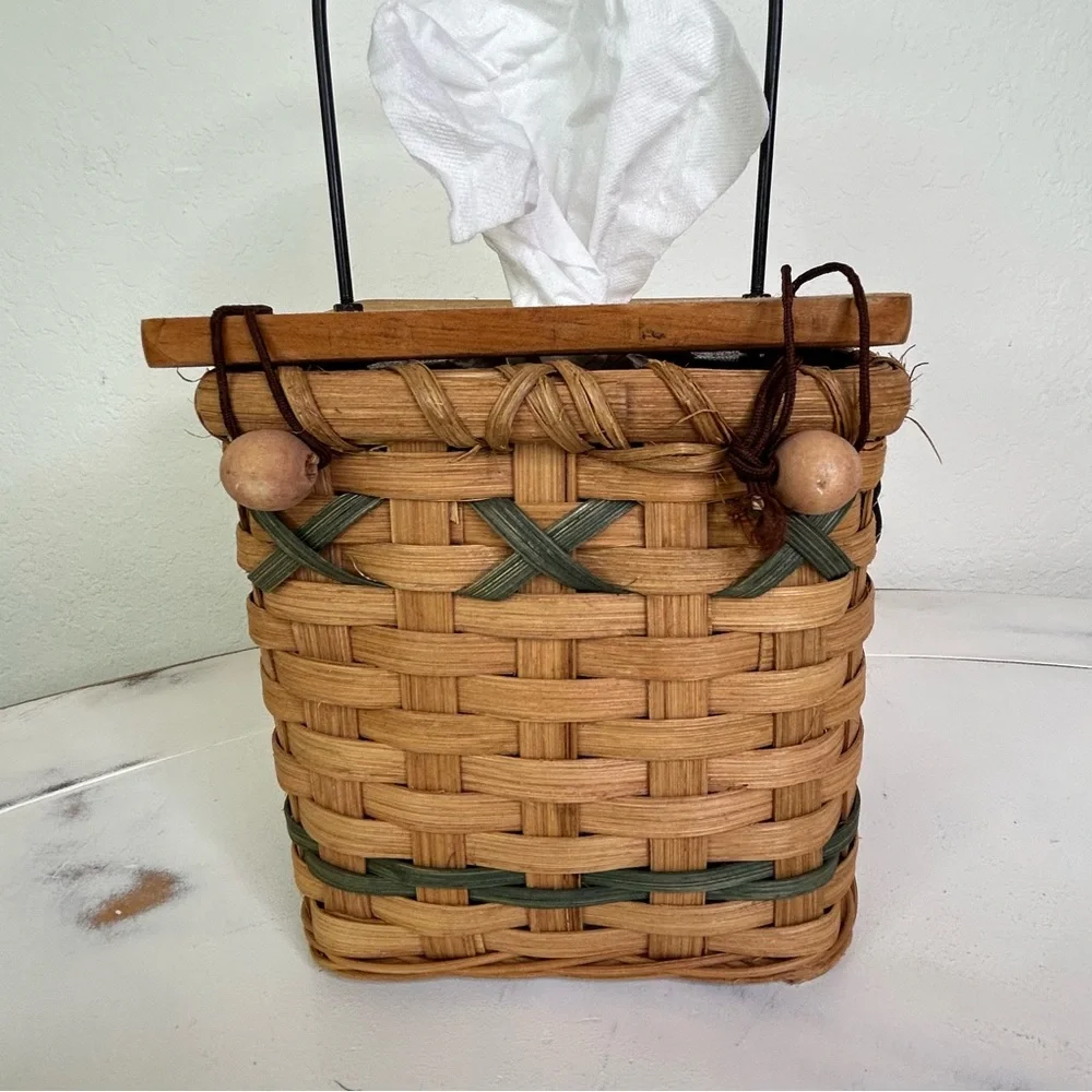 Farmhouse Basket Kleenex Holder With Wood Top